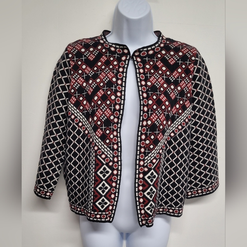 Atmosphere S Knot Cardigan Sweater 3/4 Sleeve Geometric EUC